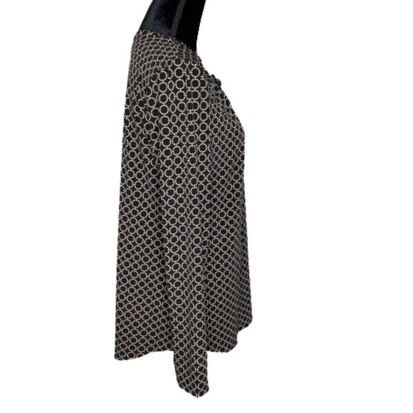 Michael by Michael Kors Blouse Womens Large Geometric Peasant Top Black Tan - Picture 6 of 14